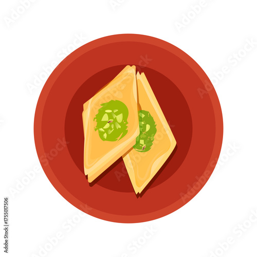 Pistachio Baklava Sweet Pastry Makhrebi Cuisine on Red Plate Flat 
