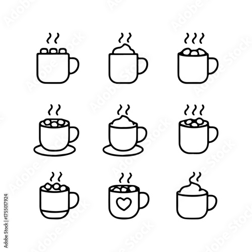set of outline icons cocoa mugs vector on a white background
set of 9 line icons, vector, on a white background