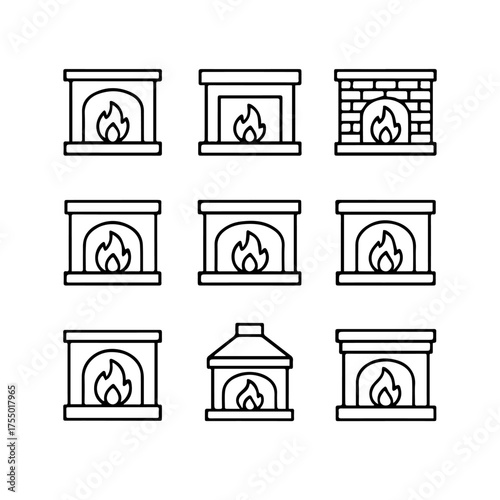 set of outline icons fireplaces vector on a white background
set of 9 line icons, vector, on a white background