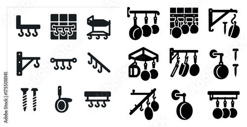 Kitchen tools silhouette icons set – filled, solid, culinary and cooking symbols