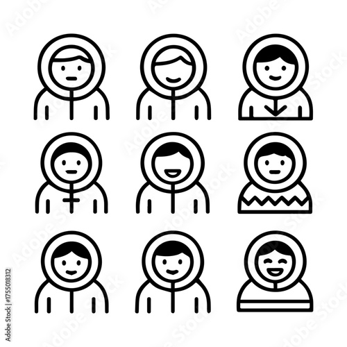 set of outline icons Eskimos vector on a white background
set of 9 line icons, vector, on a white background