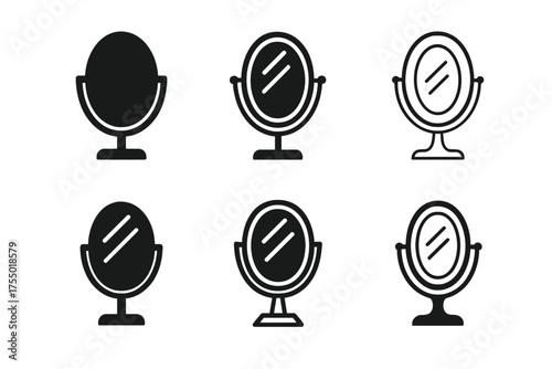 Cosmetic Mirror Logos. Cosmetic Mirror Reflection. Set Logo of Cosmetic Mirror Reflection: oval vanity mirror. harmonious logo variations of the same