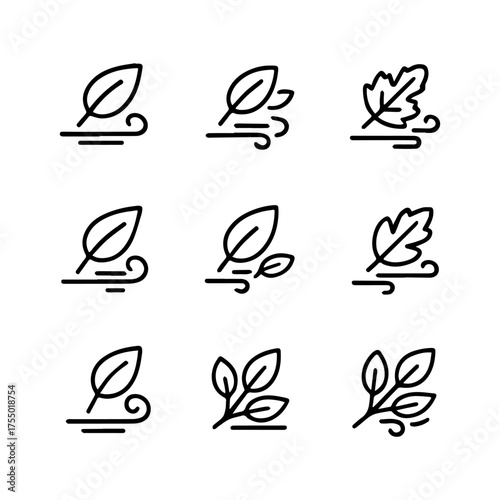 set of outline icons leaves in the wind vector on a white background
set of 9 line icons, vector, on a white background