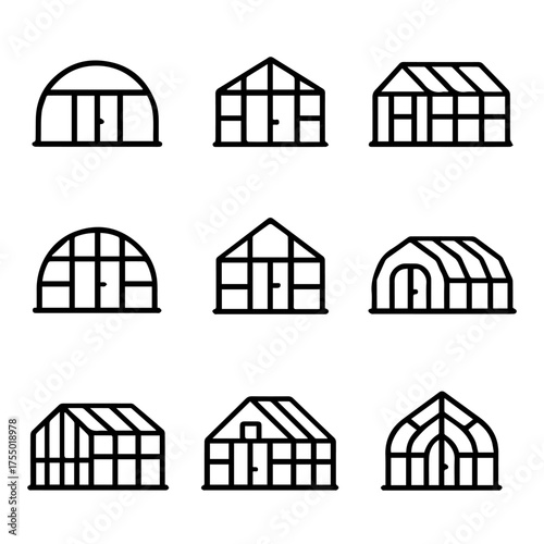 set of outline icons greenhouses vector on a white background
set of 9 line icons, vector, on a white background