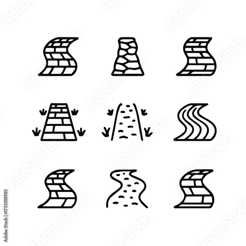 set of outline icons garden paths vector on a white background
set of 9 line icons, vector, on a white background
