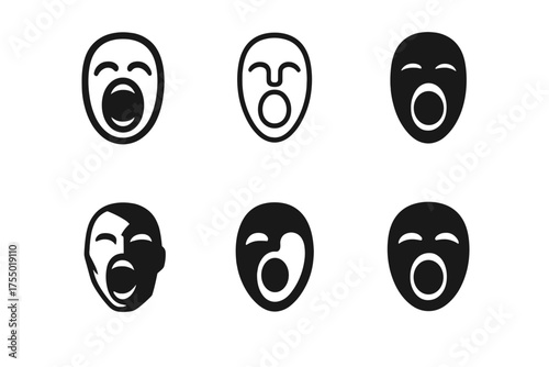 Screaming in Silence Logos. Screaming in Silence. Set Logo of Screaming in Silence: stylized silent scream icon. harmonious logo variations of the same