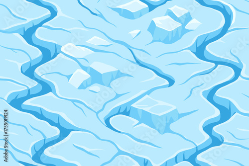 Frozen landscape with icy terrain and cracks during the winter season in a remote region