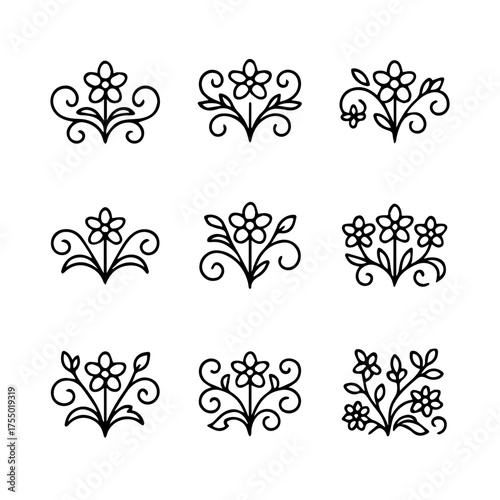 set of outline icons floral ornaments wreaths vector on a white background
set of 9 line icons, vector, on a white background