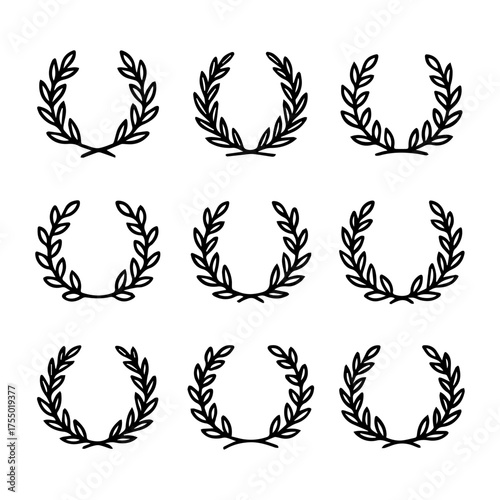 set of outline icons featuring herbal wreaths vector on a white background
set of 9 line icons, vector, on a white background
