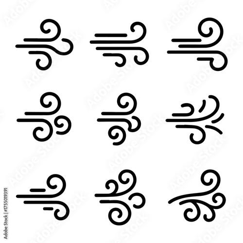 set of outline icons wind whirlwinds vector on a white background
set of 9 line icons, vector, on a white background