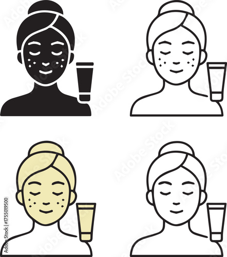 Isolated Skin care icon set, black facial treatment symbols, beauty, cosmetic, makeup, wellness, product, minimal vector, solid and line outline, thin stroke, modern style, editable vector