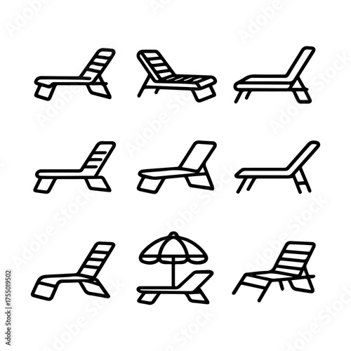 set of outline icons sun loungers vector on a white background
set of 9 line icons, vector, on a white background