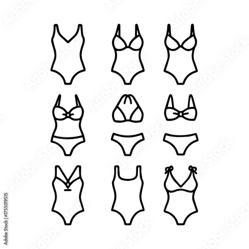 set of outline icons women's swimwear vector on a white background
set of 9 line icons, vector, on a white background
