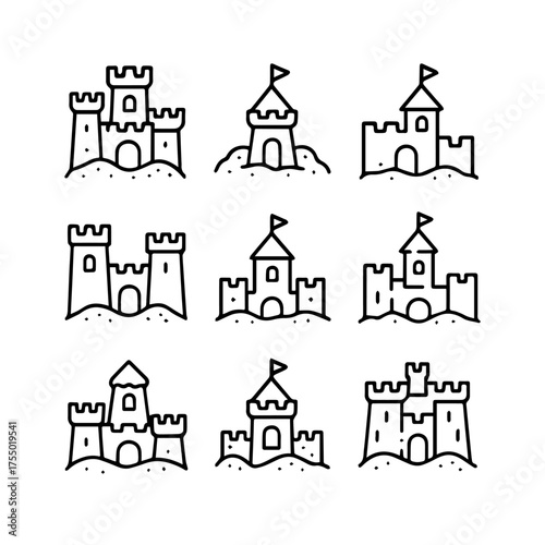 set of outline icons sand castles vector on a white background
set of 9 line icons, vector, on a white background