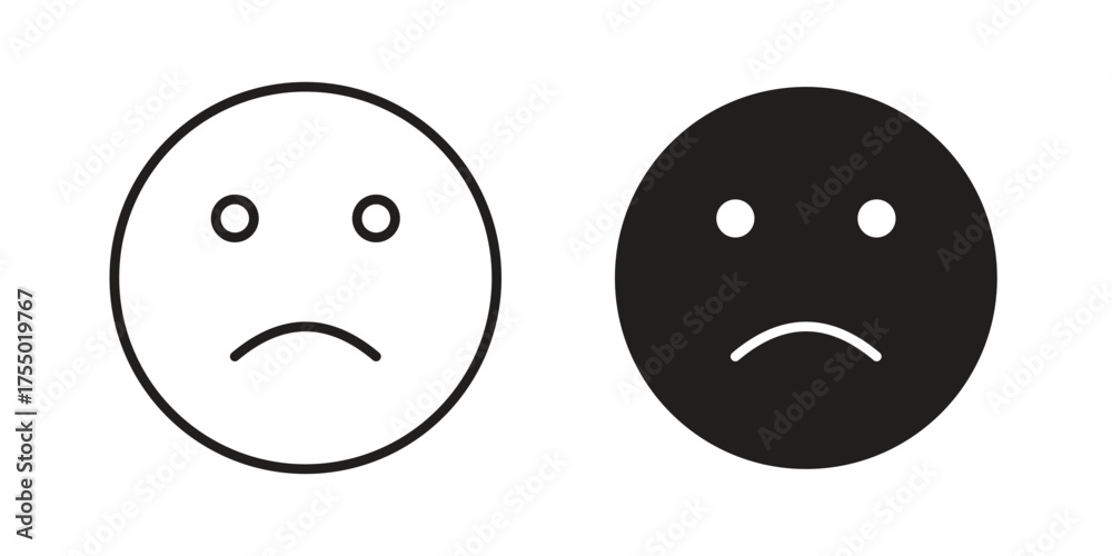 Fototapeta premium Sad icon in Line and Silhouette Icon Set. Isolated Vector Illustration.