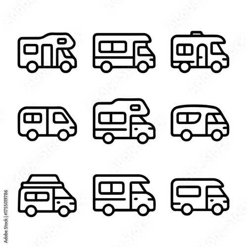 set of outline icons motorhomes vector on a white background
set of 9 line icons, vector, on a white background