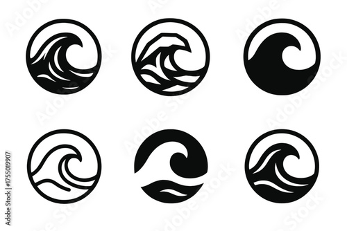 Extreme Photography Logos. Photography expeditions in extreme environments. Set Logo of Photography expeditions in extreme environments: stormy ocean wave.