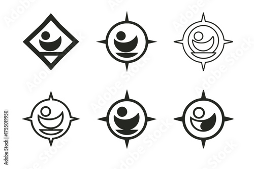 Compass and Cradle Emblem. Balancing leadership and family. Set Logo of Balancing leadership and family: Compass & Cradle. harmonious logo variations of the