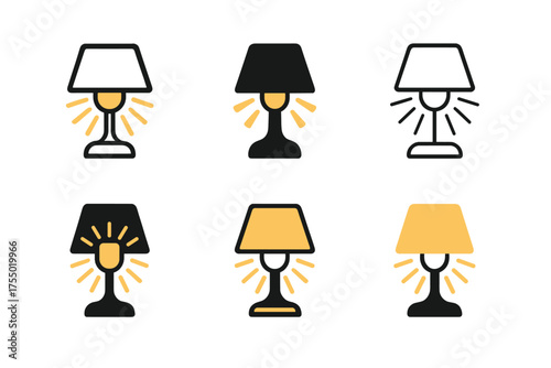 Lamp Logo Variations. Turning on a bedside lamp. Set Logo of Turning on a bedside lamp: glowing lampshade. harmonious logo variations of the same emblematic