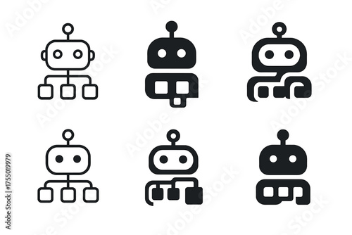 Robotics Logo Designs. Robotics in modern business. Set Logo of Robotics in modern business: RPA workflow robot (digital automation icon). harmonious logo