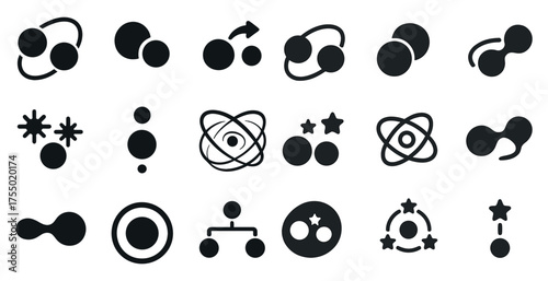 Science and chemistry solid icons set – laboratory, atomic, molecule symbols