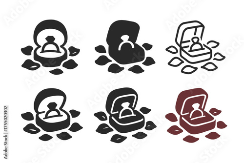 Romantic Logo Variations. Romantic gestures in intimate settings (flower petals, surprise dates). Set Logo of Romantic gestures in intimate settings (flower
