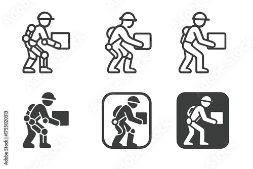 Robotic Exoskeleton Logos. Robotics in modern business. Set Logo of Robotics in modern business: wearable robotic exoskeleton assisting a worker. harmonious