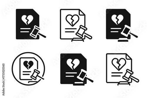 Logo Variations Grid. Navigating divorce and separation. Set Logo of Navigating divorce and separation: legal settlement document. harmonious logo variations