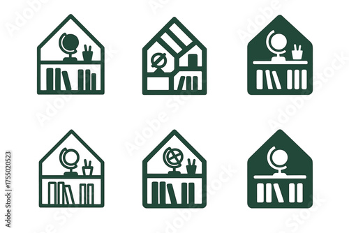 Logo Variations Exploration. Home schooling environments and teaching materials. Set Logo of Home schooling environments and teaching materials: Montessori