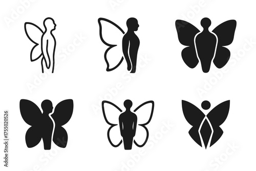 Evolving Human Logos. Transformational growth. Set Logo of Transformational growth: human silhouette evolving (metamorphosis). harmonious logo variations of
