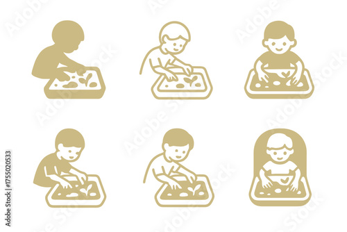 Sensory Play Logo Variations. Kids learning and growing through hands-on experiences. Set Logo of Kids learning and growing through hands-on experiences:
