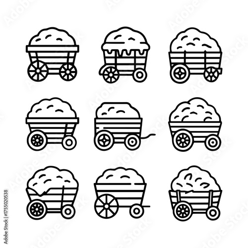 set of outline icons hay carts vector on a white background
set of 9 line icons, vector, on a white background