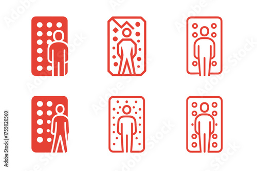 Biohacking Logos Grid. Biohacking and improving human performance. Set Logo of Biohacking and improving human performance: red light therapy panel. harmonious