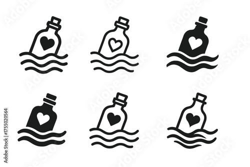 Long-Distance Love Logos. Long-distance relationships and communication. Set Logo of Long-distance relationships and communication: Message-in-a-bottle