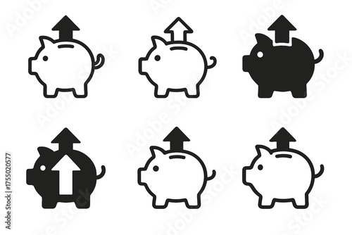 Minimum Wage Symbols. Minimum wage laws. Set Logo of Minimum wage laws: Piggy bank with upward arrow. harmonious logo variations of the same emblematic