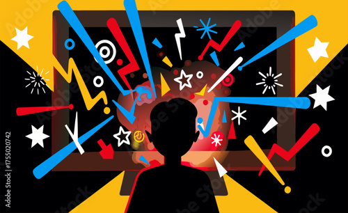 Young Person Overwhelmed by Digital Information Explosion