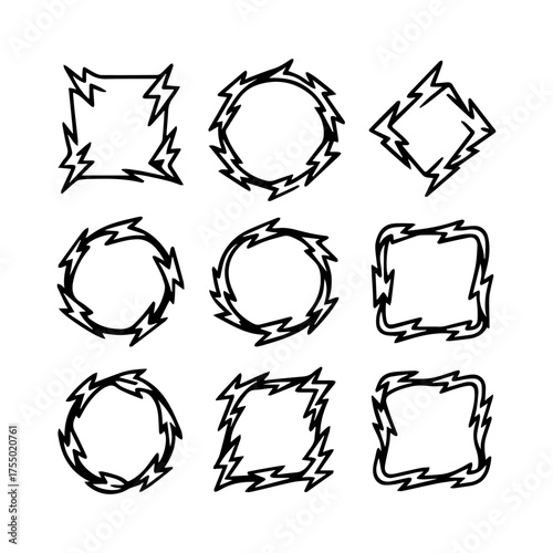 set of outline icons frames with lightning vector on a white background
set of 9 line icons, vector, on a white background