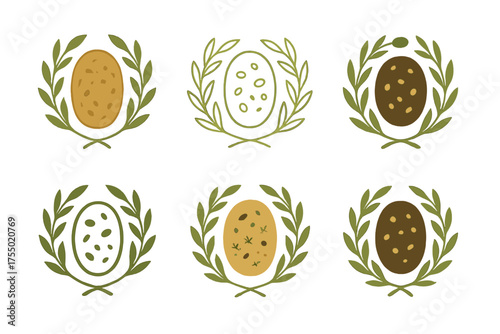 Focaccia Logo Variations. Baking a rustic focaccia bread with herbs and olive oil. Set Logo of Baking a rustic focaccia bread with herbs and olive oil: olive