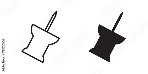 Push pin icon in Line and Silhouette Icon Set. Isolated Vector Illustration.