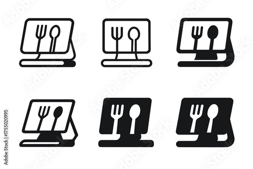 Smart Kitchen Logos. Smart kitchens. Set Logo of Smart kitchens: countertop touchscreen display. harmonious logo variations of the same emblematic concept,