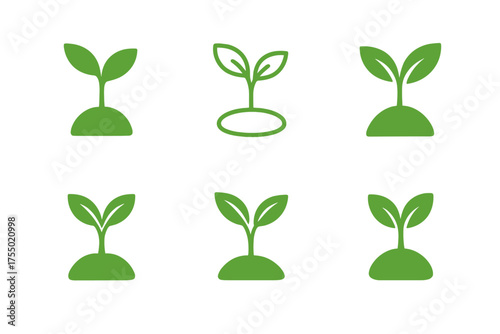Eco Logo Variations. Eco startups. Set Logo of Eco startups: seedling sprout. harmonious logo variations of the same emblematic concept, each with different