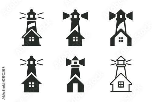 Lighthouse & Home Logos. Balancing leadership and family. Set Logo of Balancing leadership and family: Lighthouse & Home. harmonious logo variations of the