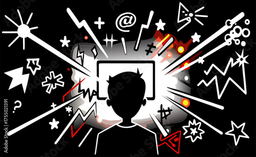 Young Boy Overwhelmed by Digital Information Explosion