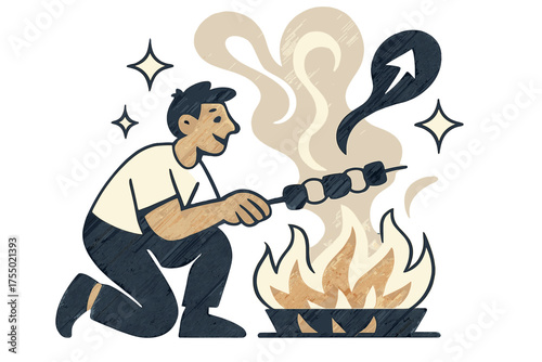 Expressive Grill Scene. Forever happy. Two vertical A6 banners with safe margins, centered composition, no elements touching edges, bold, navy and gold, hearts