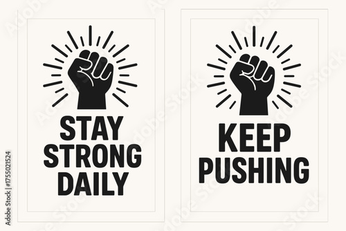 Motivational Banner Design. Motivation. Two vertical A6 banners with safe margins, centered composition, no elements touching edges, flat vector design, black