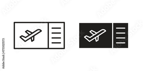 Plane Ticket icon in Line and Silhouette Icon Set. Isolated Vector Illustration.