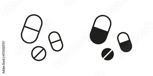 Pill icon in Line and Silhouette Icon Set. Isolated Vector Illustration.