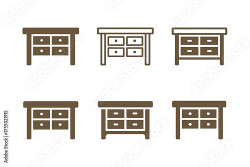 Garage Logo Variations. Decluttering the garage. Set Logo of Decluttering the garage: workbench with drawers. harmonious logo variations of the same emblematic
