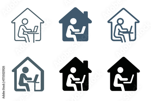 Harmonious Logo Variations. Labor market dynamics. Set Logo of Labor market dynamics: remote work home office. harmonious logo variations of the same