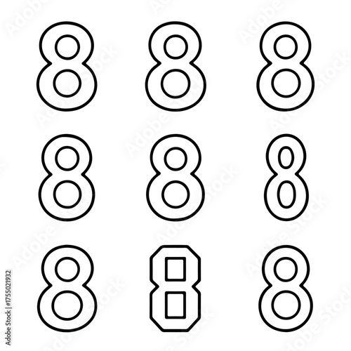 set of outline icons numbers 8 vector on a white background
set of 9 line icons, vector, on a white background